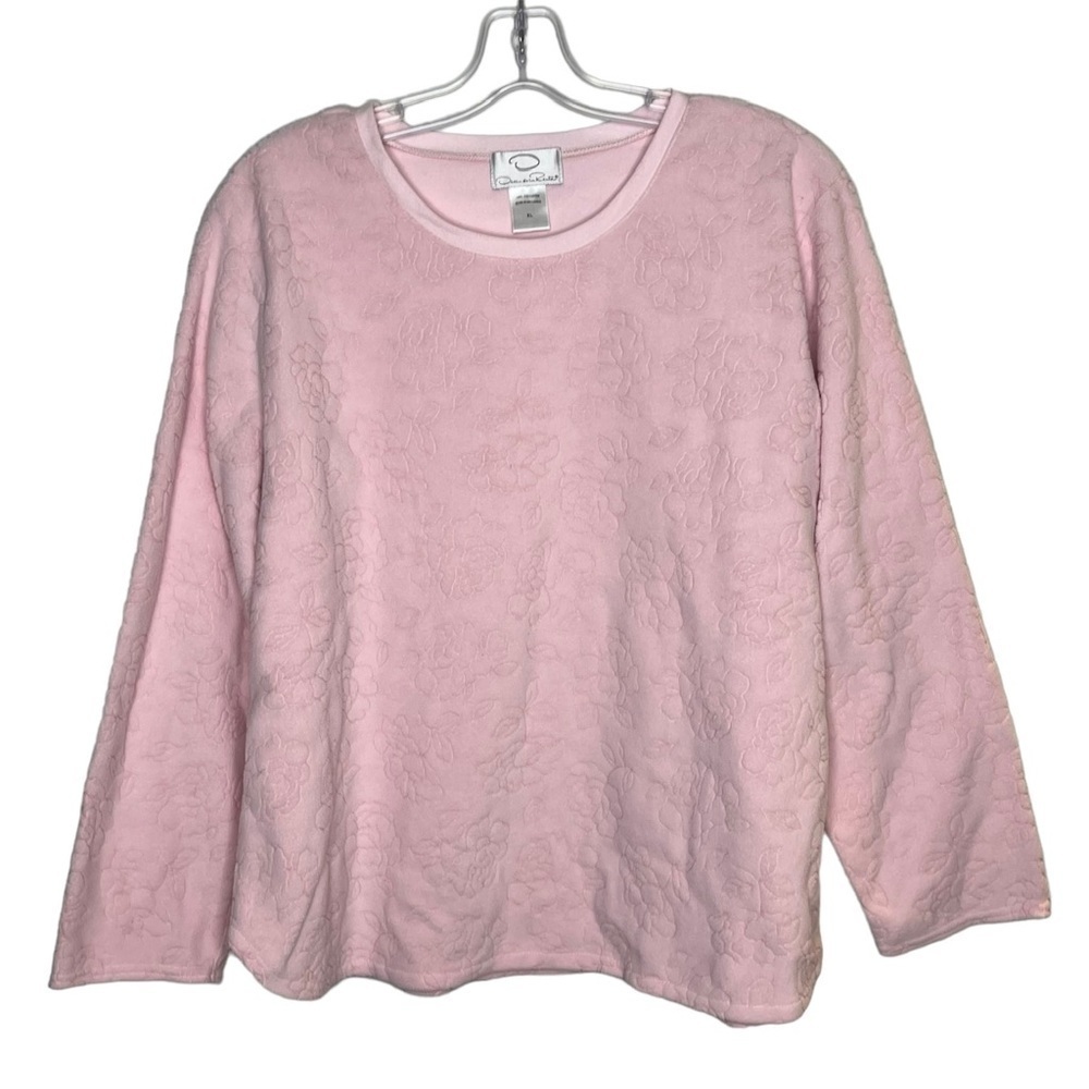 O by Oscar De La Renta Pink Rose Fleece Pullover Sweatshirt Grandmacore